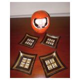 Japanese Daruma Doll W/ (4) Miniature Plates
