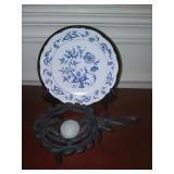 Oriental Plate Decor W/ Stand & Trivet Warmer