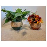 (2) Clay Pots w/ Faux Foliage and Rope