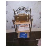 Metal & Wicker Shelf W/ Contents