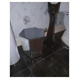 Mirror Trash Can & Ceramic Cat Brush Holder