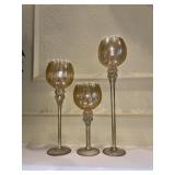 3 pc. Gold Painted Luster Amber Hurricane Candle