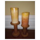 Wooden Candle Holders W/ Candles