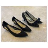 (2) Black Short Heel Pointed Pump, Size 7.5