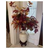 16 in. Vase w/Stand and Artificial Fall Leafs