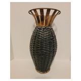 15in Metal and Wicker Vase