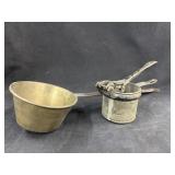 Vtg. Metal Potato Ricer Strainer & Large Spoon