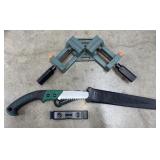 Corner Clamp, Hand Saw and Level