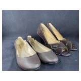 Brown Flats, Sizes 10 and Brown Open Toe Heels