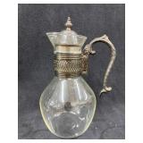 Mid Century Metal & Glass Ornate Pitcher