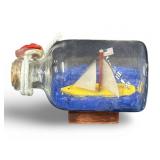 Vintage Mini Ship in a Bottle Sail Boat 3"