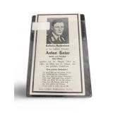 WWII Sergeant Anton Geier Obituary Card