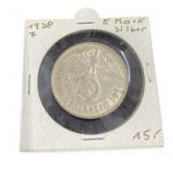 1938 (5) Mark Silver Germany Coin