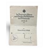 1940 IRON CROSS AWARD CERTIFICATE