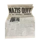 1945 Nazis Quit V-E Day Officially Tomorrow