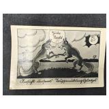 Vintage German Military Postcard Comic w/ Foxes