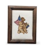 1990 American Flag Bear Family Cross Stitched Art