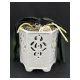 NWT WHITE CERAMIC POT WITH DECOR