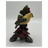 Gold Finch Bird Figurine Resin Statue Red Berries