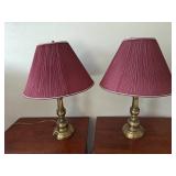 Pair Maroon Shade Brass Lamps