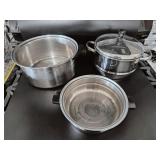 (2) Stainless Pots/Strainer