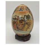 Satsuma Style Painted Ceramic Egg Asian Motif