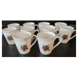 (10) Ceramic Christmas Poinsettia Mugs