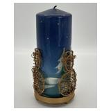 Blue Christmas Decor Candle & Holder/Stand