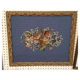 Vintage Framed Needlepoint Picture, Floral Bouquet
