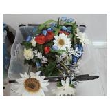 Plastic Bin of Faux Flowers