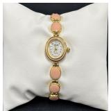 VTG Moulin Quartz Pink Oval Gold Tone Watch