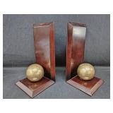 Pair of Wooden Bookends w/ Gold Balls