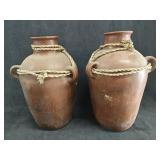 (2) Clay Decorative Vases with Rope 15"