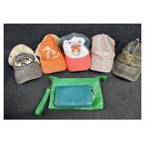 (5) Baseball Hats & Fossil Wallet & Green Clutch