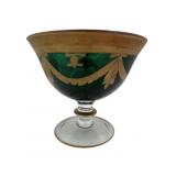 Green & Gold Large Glass Crystal Compote Bowl