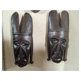 Pair of Hand Carved Tribal Masks 11x5"
