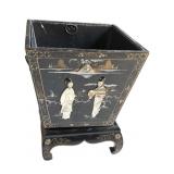 Chinese Hand Painted Jade Wood Square Planter