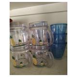 (12) Plastic Poolside Cups Pineapple &Blue