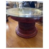 India Pedestal Table W/ Brass & Glass Table Top
