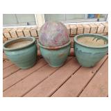 (3) Ceramic Planters & Mosaic Ball