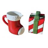 Block Christmas Party Hand Painted Creamer & Sugar