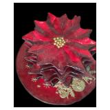 (12pc) Glass Poinsettia Plates & Tray