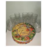 (10) Frosted Tree Glasses & (7) Festive Plates