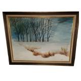 Signed Winter Scene Painting in Gold Frame 27x21