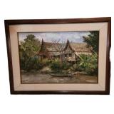 Framed Cottage Painting Signed 31" x 23"