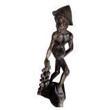 VTG  Oriental Wooden Carved Figure Asian Fisherman