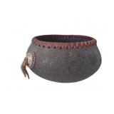 Metal Bowl with Concho & Leather