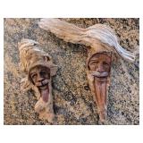 (2) Hand Carved Wood Spirit Man Faces