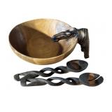 Wooden Bowl W/ Wooden Utensils Decor