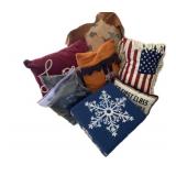 Assorted Decorative Pillows & Tiny Ottoman